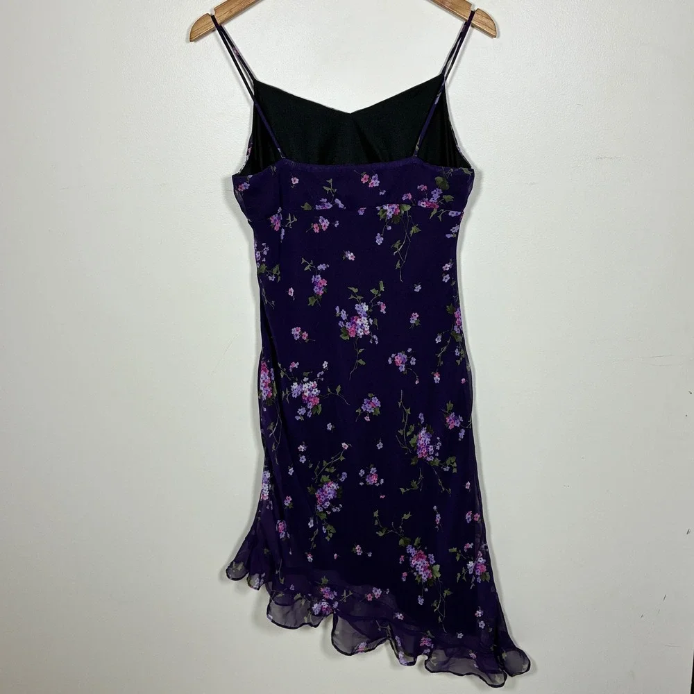 Vintage Y2K Fairy Babydoll Slip Dress Size M Purple Asymmetrical Hem Floral - Picture 2 of 12